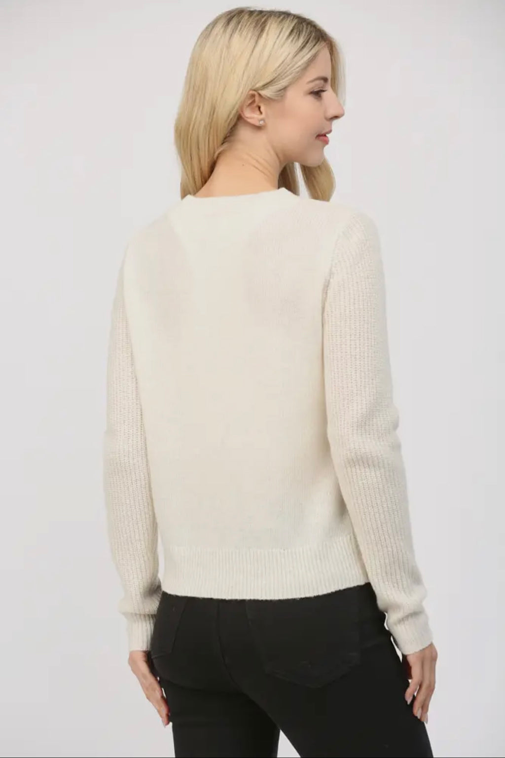 Bow Trimmed Round Neck Cardigan | RIDGEWOOD, NJ | MOONFLOWER BOUTIQUE