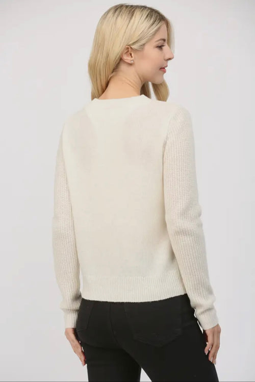 Bow Trimmed Round Neck Cardigan | RIDGEWOOD, NJ | MOONFLOWER BOUTIQUE