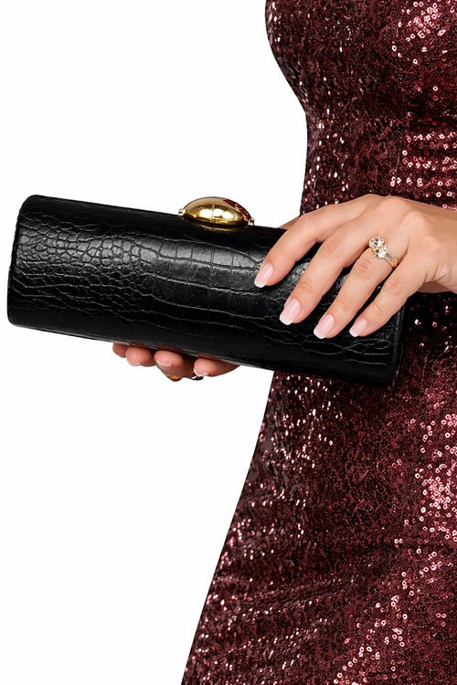 Croc Embossed Clutch - Black | RIDGEWOOD, NJ | MOONFLOWER BOUTIQUE