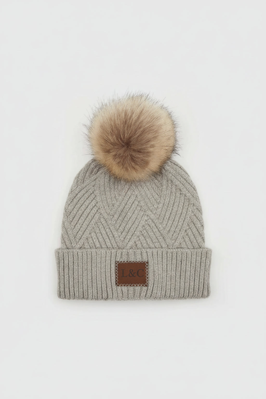 Faux Fur Pompom Knit Beanie - Gray | RIDGEWOOD, NJ | MOONFLOWER BOUTIQUE