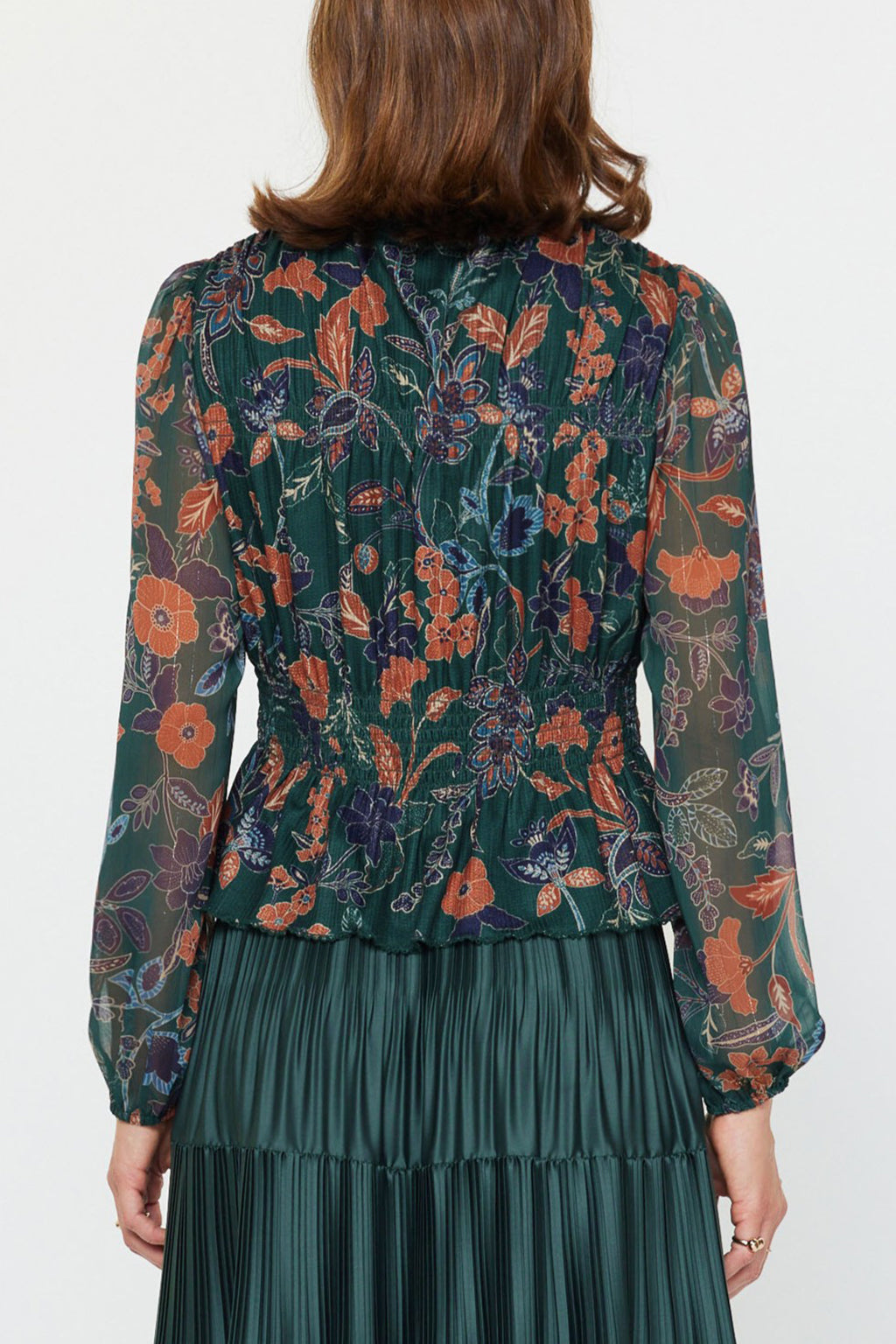 Floral Green Mock Neck Blouse | RIDGEWOOD, NJ | MOONFLOWER BOUTIQUE