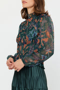 Floral Green Mock Neck Blouse | RIDGEWOOD, NJ | MOONFLOWER BOUTIQUE