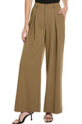 PLEATED WIDE LEGS OLIVE TROUSERS