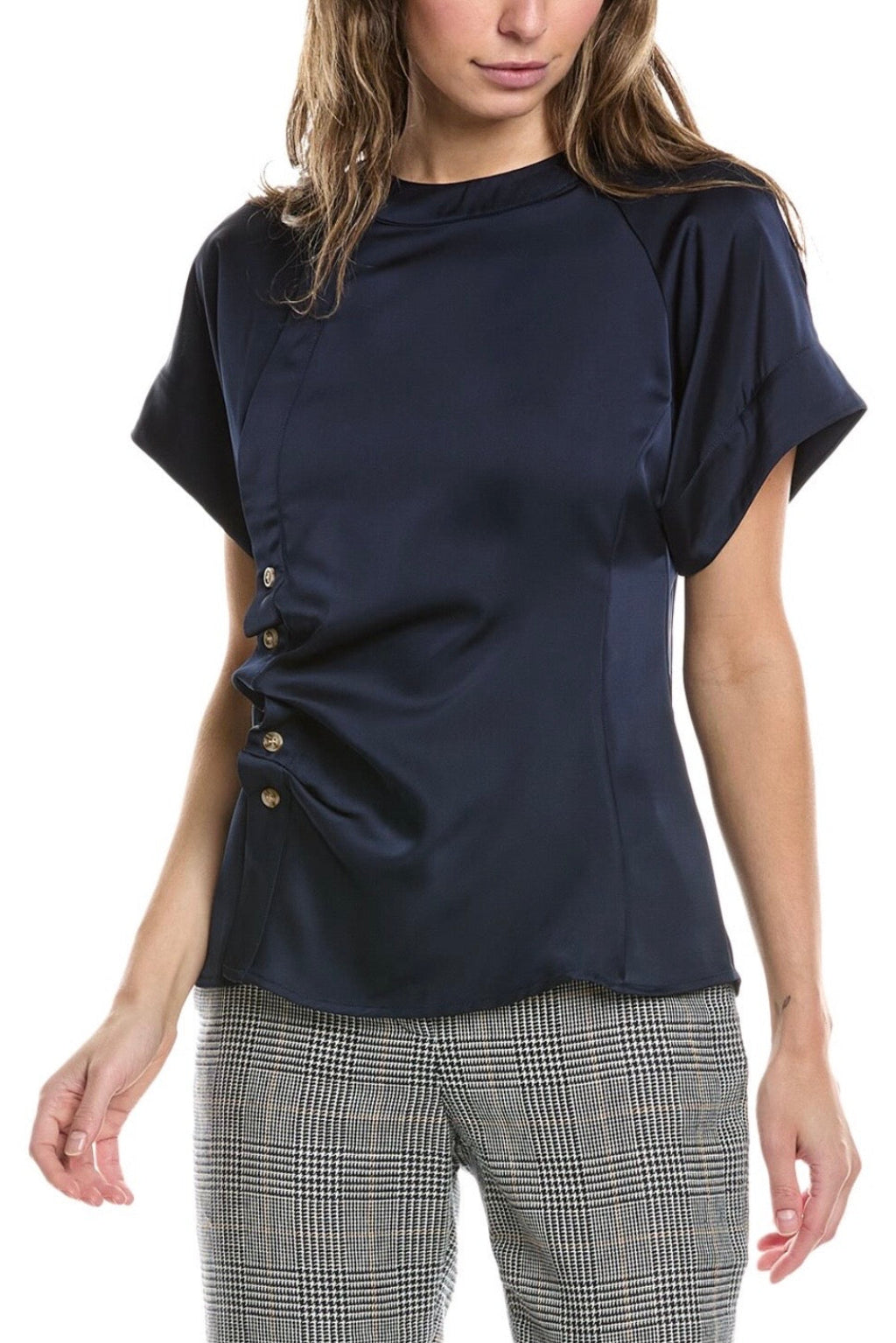 NAVY SILK TOP