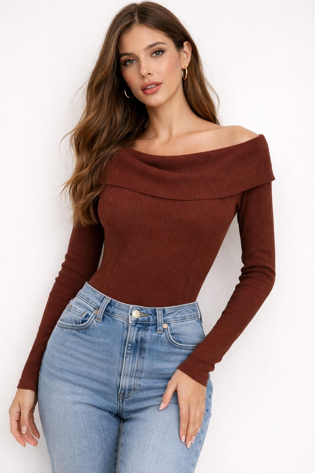 Ribbed Off The Should Bodysuit - Rust | RIDGEWOOD, NJ | MOONFLOWER BOUTIQUE