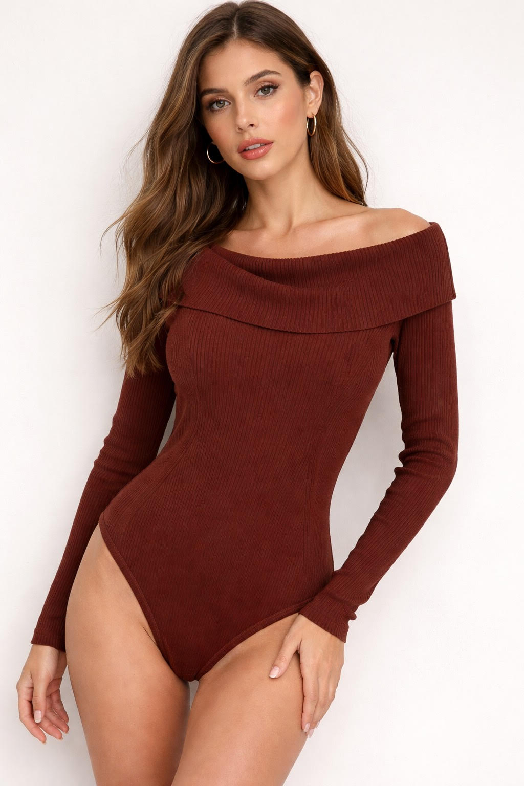 Ribbed Off The Should Bodysuit - Rust | RIDGEWOOD, NJ | MOONFLOWER BOUTIQUE
