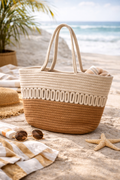Two Tone Woven Beach Tote | RIDGEWOOD, NJ | MOONFLOWER BOUTIQUE