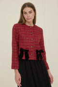 Velvet Bow Trimmed Tweed Jacket | RIDGEWOOD, NJ | MOONFLOWER BOUTIQUE