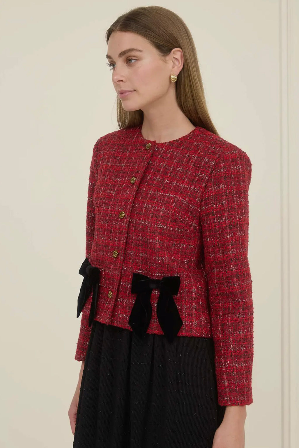 Velvet Bow Trimmed Tweed Jacket | RIDGEWOOD, NJ | MOONFLOWER BOUTIQUE