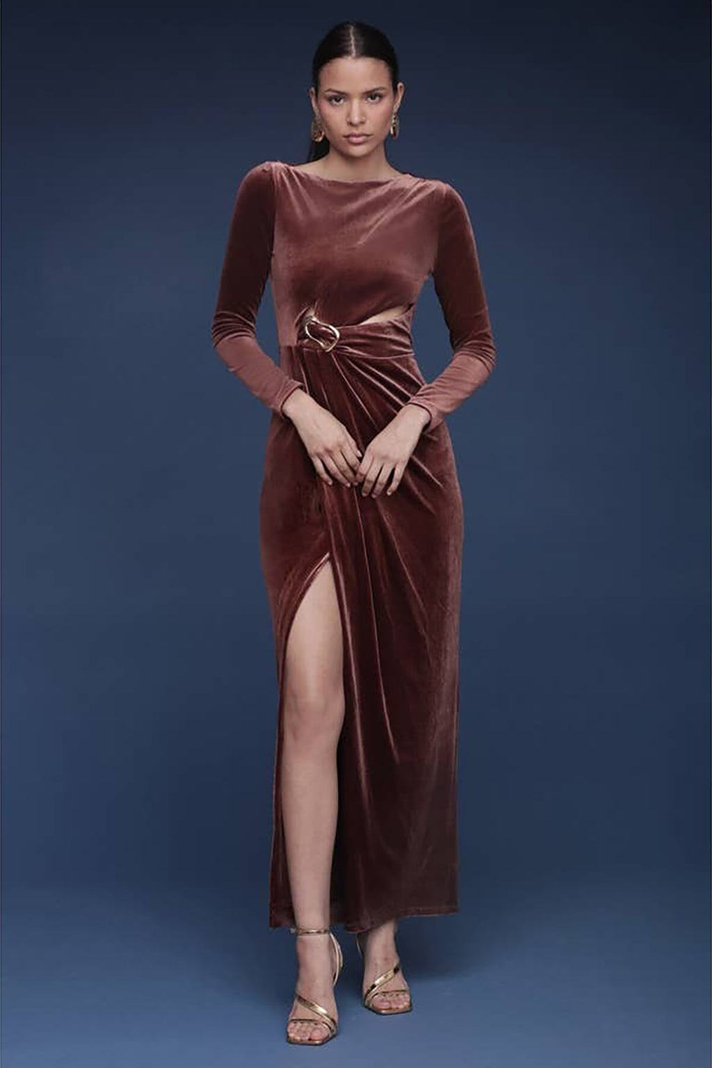 VELVET CUTOUT DRAPE MAXI DRESS | RIDGEWOOD, NJ | MOONFLOWER