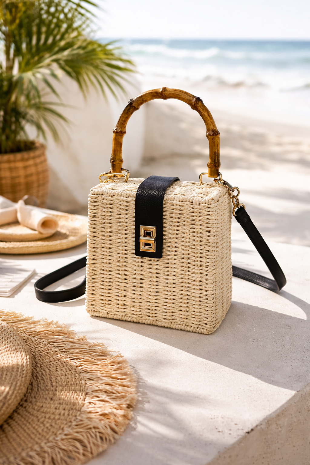 Woven Bamboo Handle Box Bag | RIDGEWOOD, NJ | MOONFLOWER BOUTIQUE