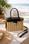 Woven Straw Box Bag With Chain | RIDGEWOOD, NJ | MOONFLOWER BOUTIQUE